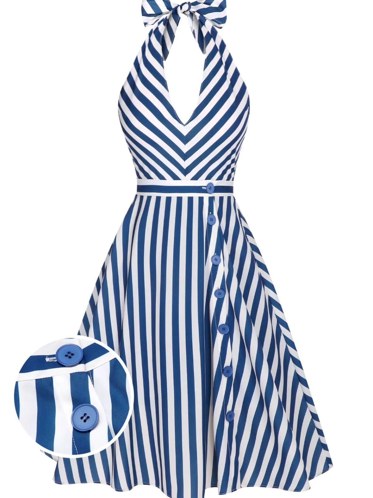 Hot Retro Stage 2PCS 1940s Stripe Halter Romper & Skirt Blue