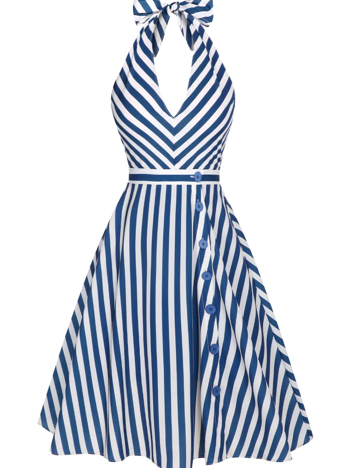 Hot Retro Stage 2PCS 1940s Stripe Halter Romper & Skirt Blue