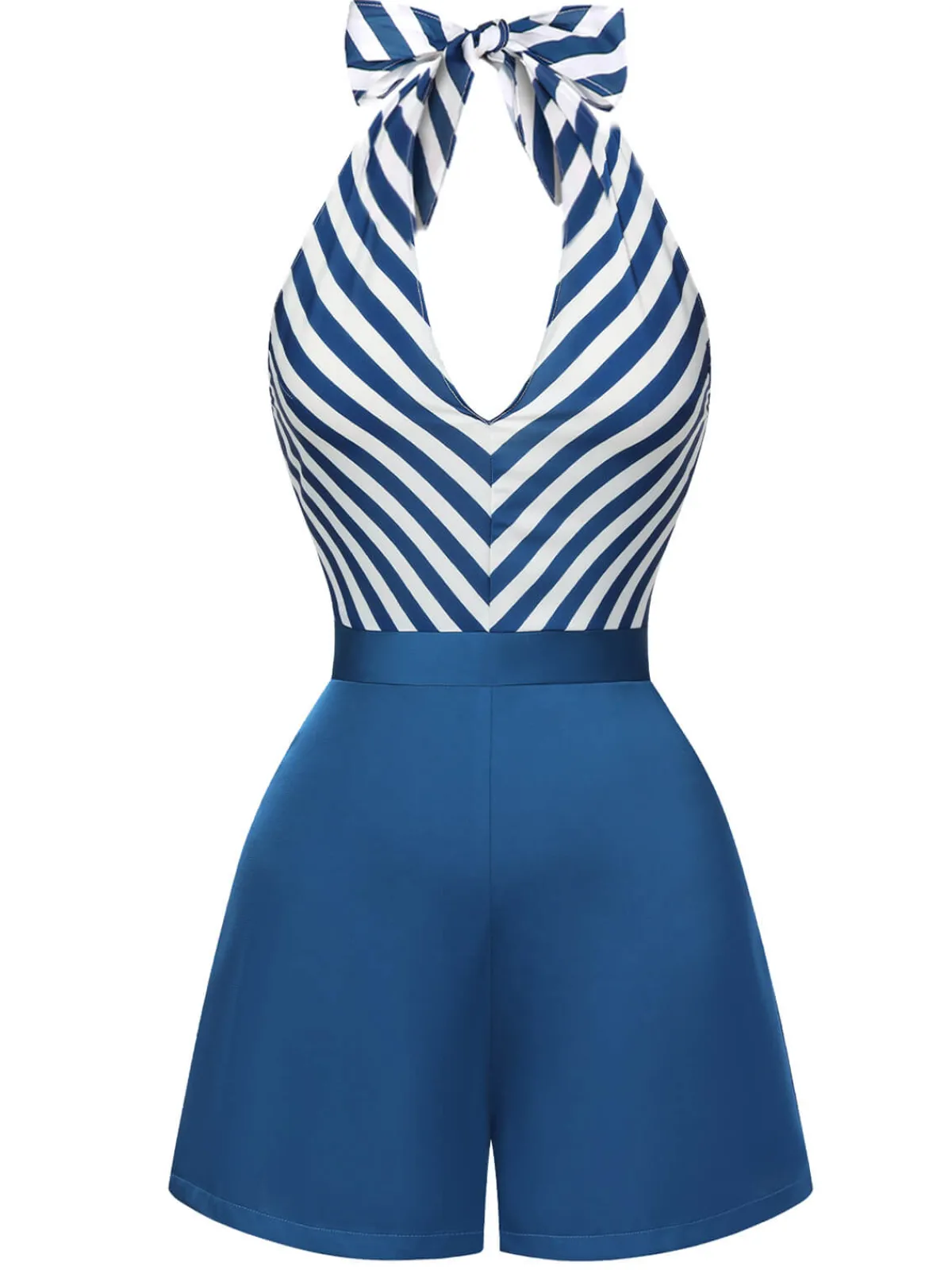 Hot Retro Stage 2PCS 1940s Stripe Halter Romper & Skirt Blue