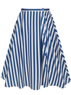 Hot Retro Stage 2PCS 1940s Stripe Halter Romper & Skirt Blue