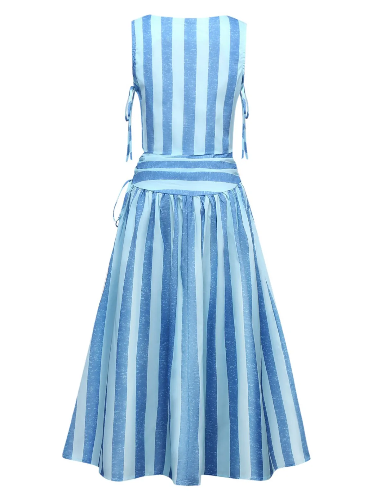 Discount Retro Stage 2PCS Blue 1950s Stripes Square Neck Top & Ruched Skirt Light Blue