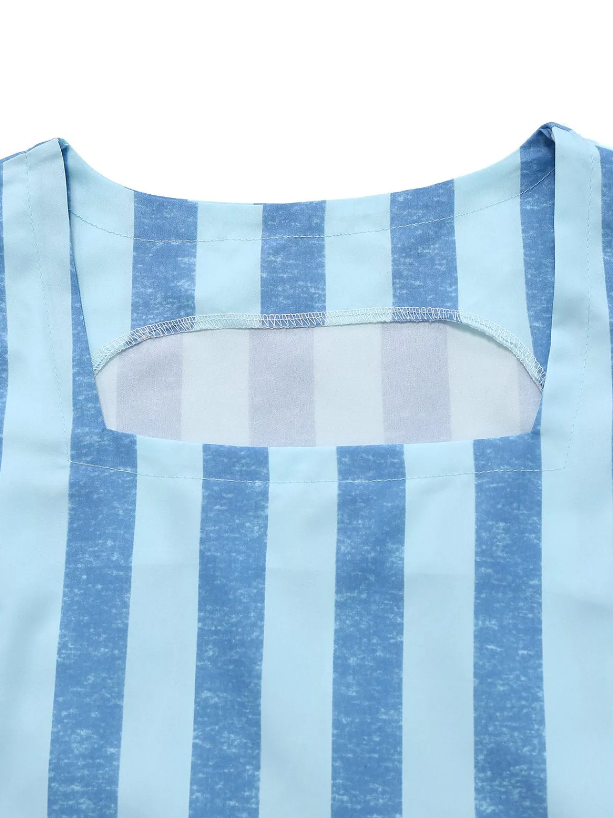 Discount Retro Stage 2PCS Blue 1950s Stripes Square Neck Top & Ruched Skirt Light Blue