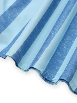 Discount Retro Stage 2PCS Blue 1950s Stripes Square Neck Top & Ruched Skirt Light Blue