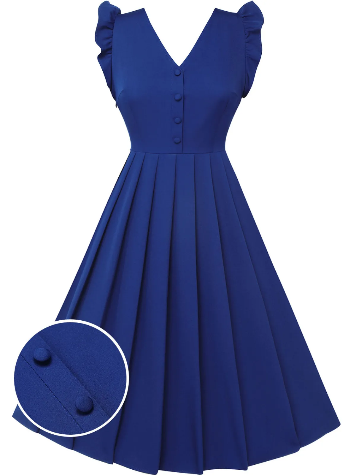 Sale Retro Stage 2Pcs 1950s Tie Neck Stripes Blouse & Ruffles Vest Dress Blue
