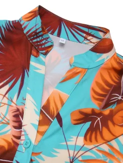 Outlet Retro Stage 2PCS 1970s Tropical Blouse & Shorts With Belt Blue