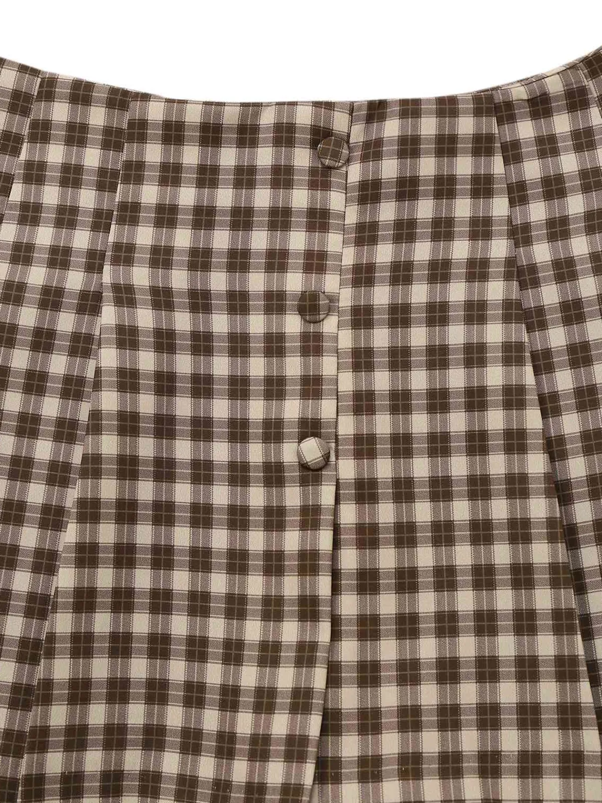 Hot Retro Stage 2PCS 1960s Gingham Plaid Pleated Vest & Skirt Brown