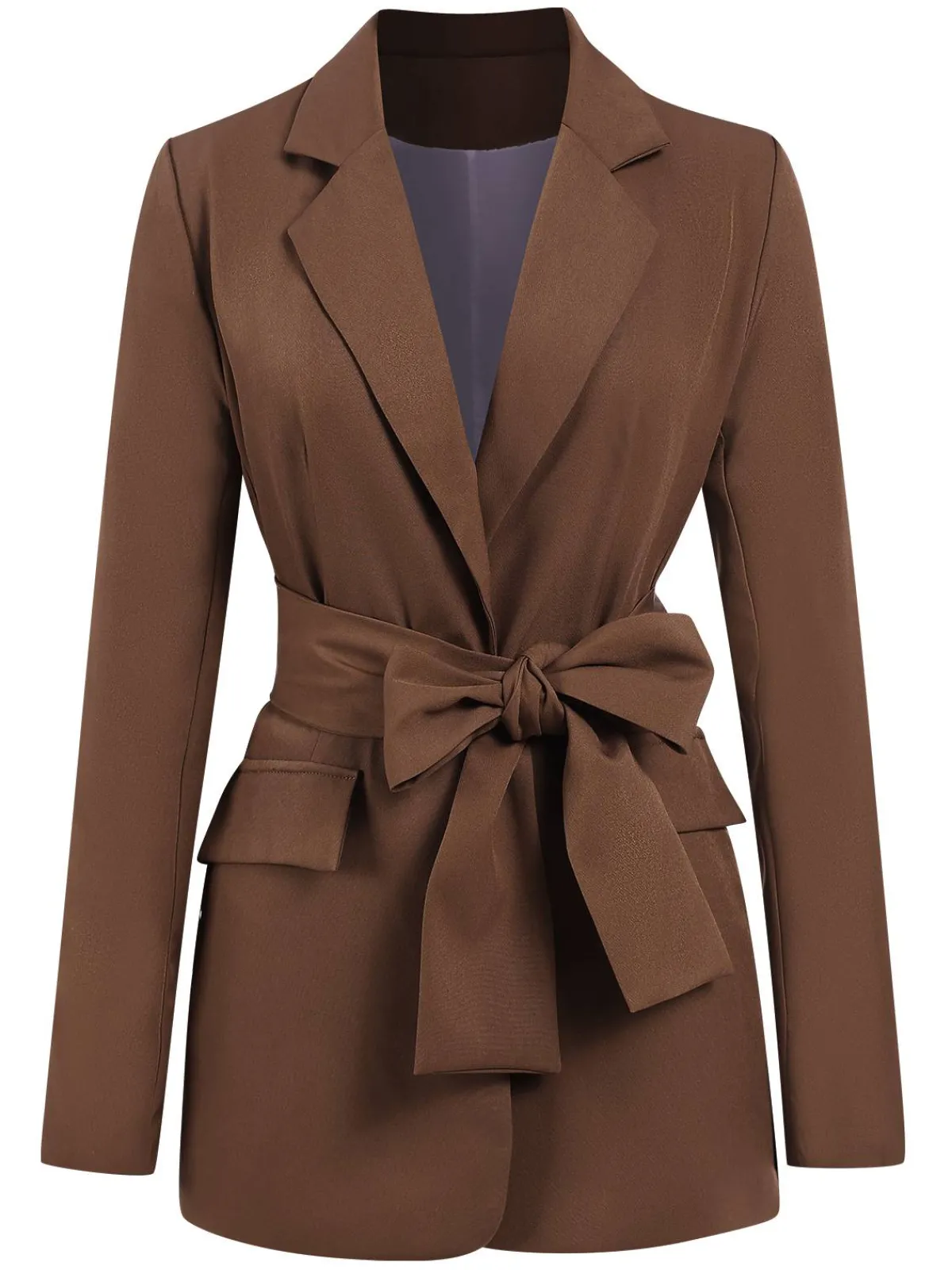Outlet Retro Stage 2PCS 1960s Lace-up Blazer Coat & Pants Suit Set Brown