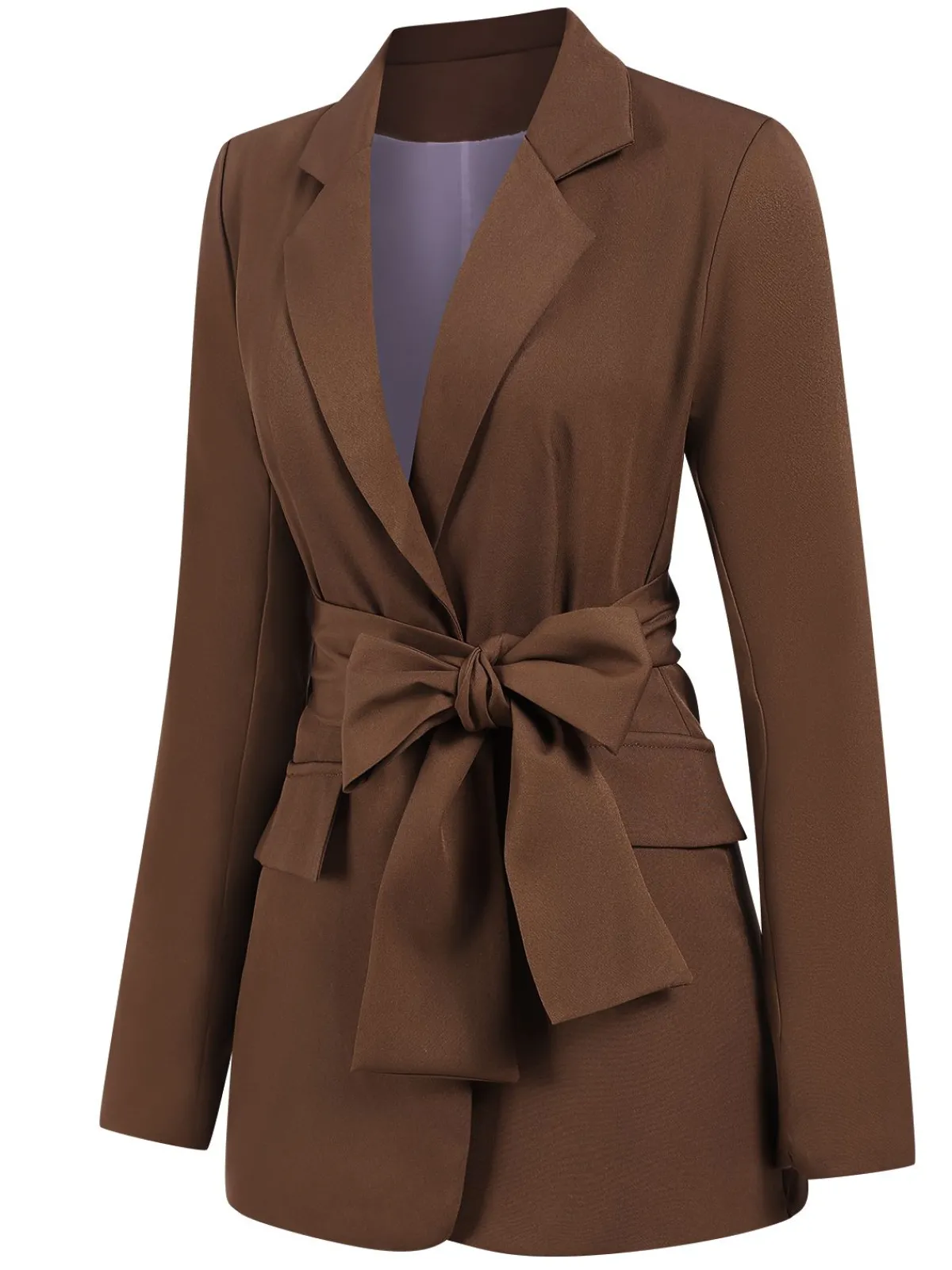 Outlet Retro Stage 2PCS 1960s Lace-up Blazer Coat & Pants Suit Set Brown