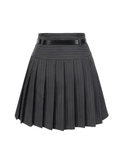 Best Retro Stage 2PCS Dark Gray 1960s Pinstripes Top & Pleated Skirt