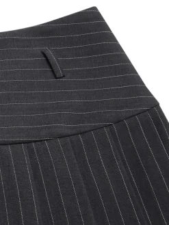 Best Retro Stage 2PCS Dark Gray 1960s Pinstripes Top & Pleated Skirt