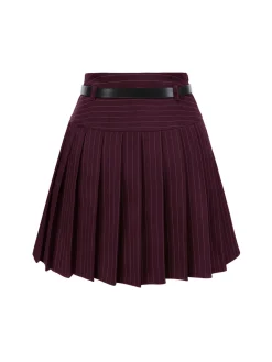Best Retro Stage 2PCS Dark Gray 1960s Pinstripes Top & Pleated Skirt