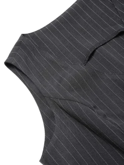 Best Retro Stage 2PCS Dark Gray 1960s Pinstripes Top & Pleated Skirt