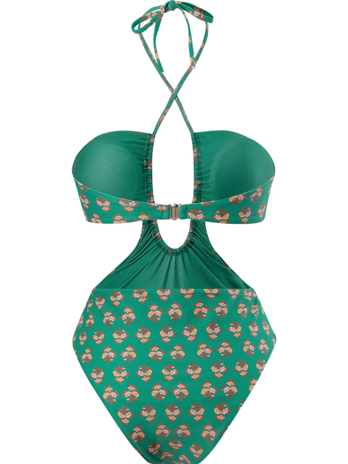 Discount Retro Stage 2PCS 1940s Flowers One-Piece Swimsuit & Cover-Up Green