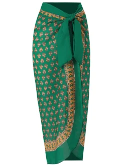Discount Retro Stage 2PCS 1940s Flowers One-Piece Swimsuit & Cover-Up Green