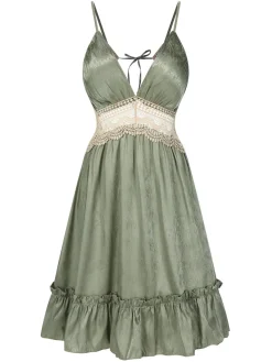 Discount Retro Stage 2PCS Green 1950s Guipure Lace Nightgown & Robe
