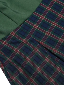 Best Retro Stage 2PCS Green 1940s Lapel Button Blazer & Plaids Dress Dark Green