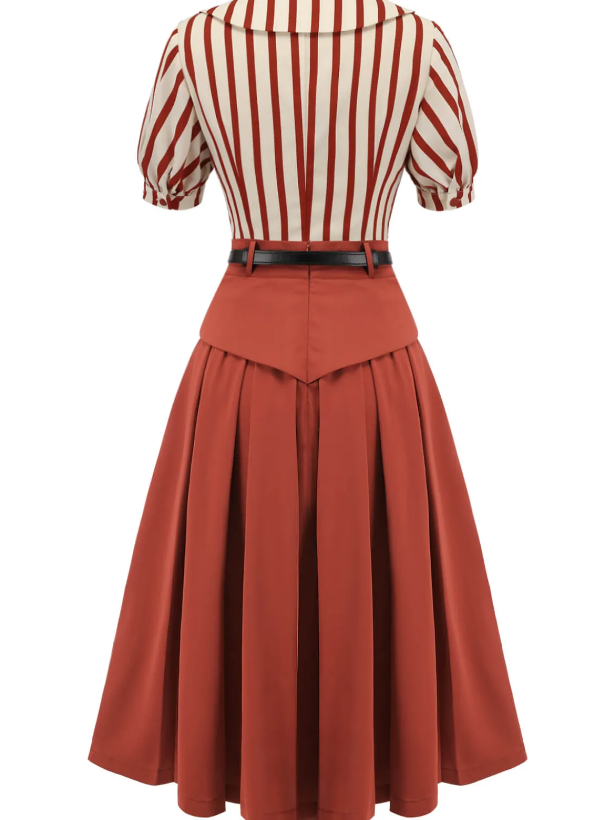 Outlet Retro Stage 2PCS Green 1950s Striped Blouse & Pleated Skirt