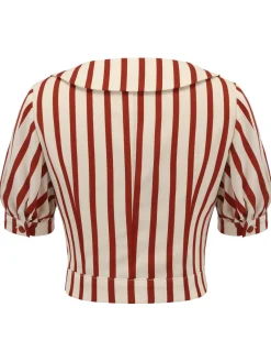 Outlet Retro Stage 2PCS Green 1950s Striped Blouse & Pleated Skirt