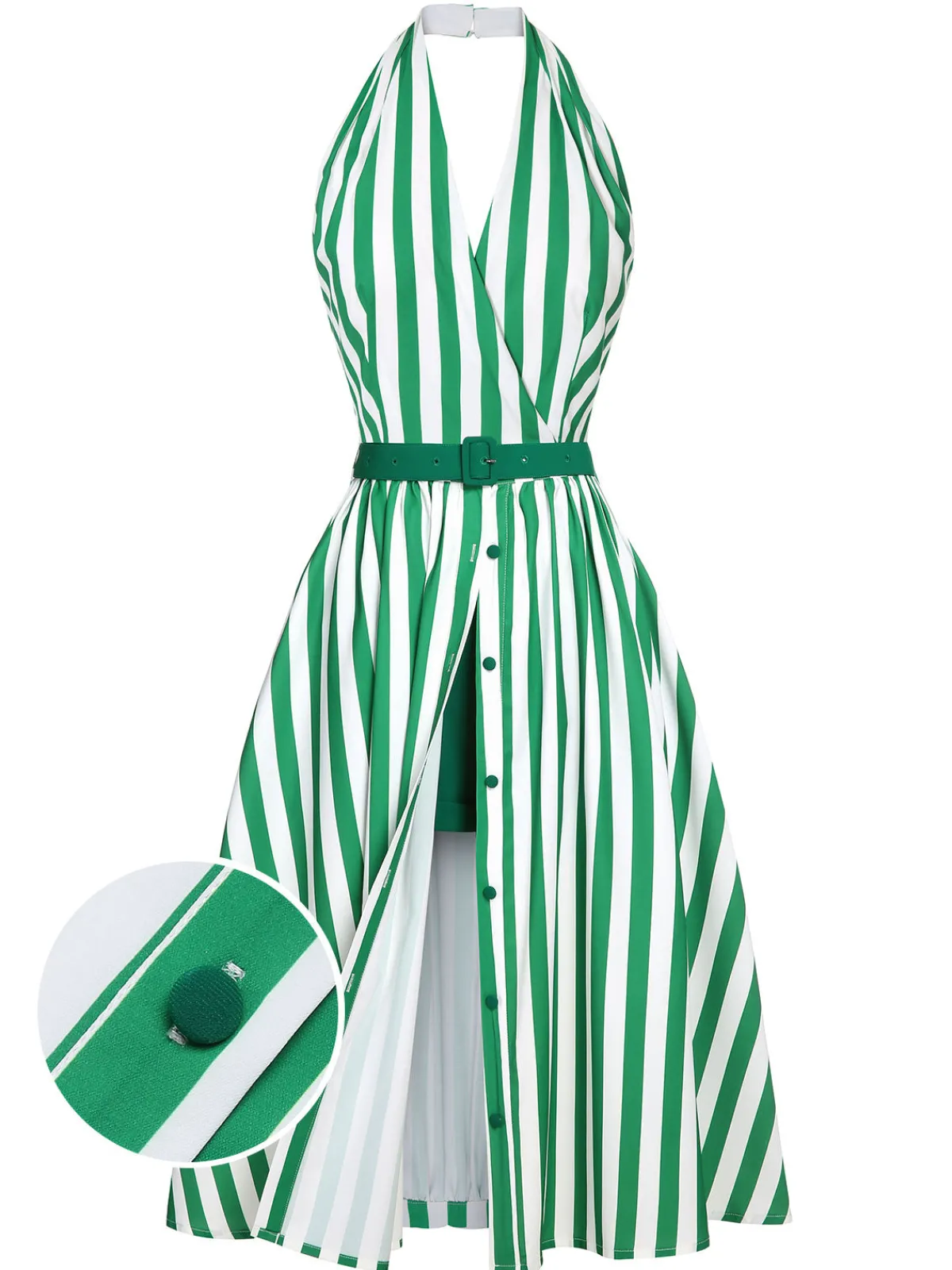 Clearance Retro Stage 2PCS 1950s Stripes Romper & Umbrella Skirt Green