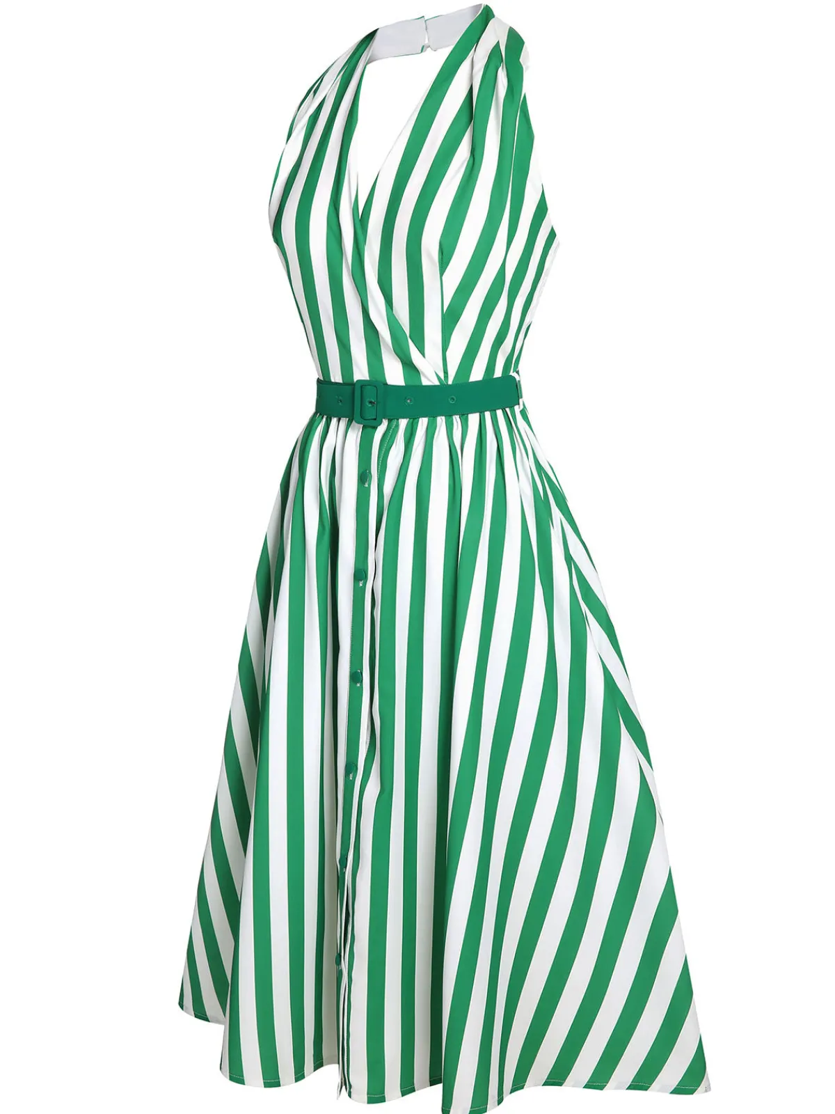 Clearance Retro Stage 2PCS 1950s Stripes Romper & Umbrella Skirt Green