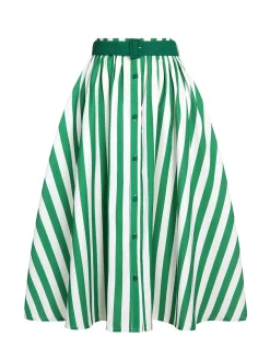 Clearance Retro Stage 2PCS 1950s Stripes Romper & Umbrella Skirt Green