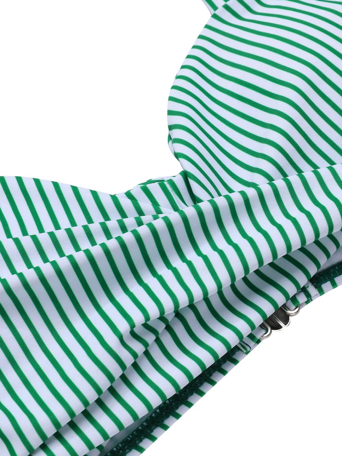 Fashion Retro Stage 2PCS 1940s Stripes Swimsuit & Sunflower Cover-Up Green