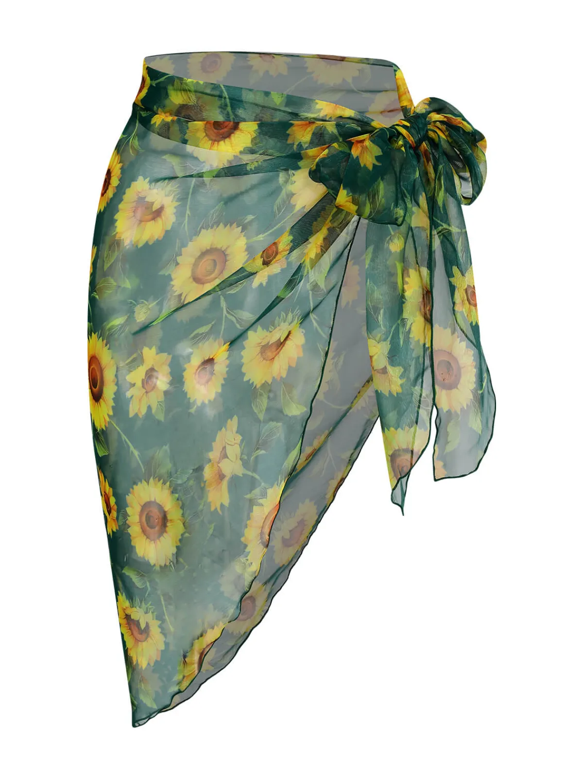 Fashion Retro Stage 2PCS 1940s Stripes Swimsuit & Sunflower Cover-Up Green