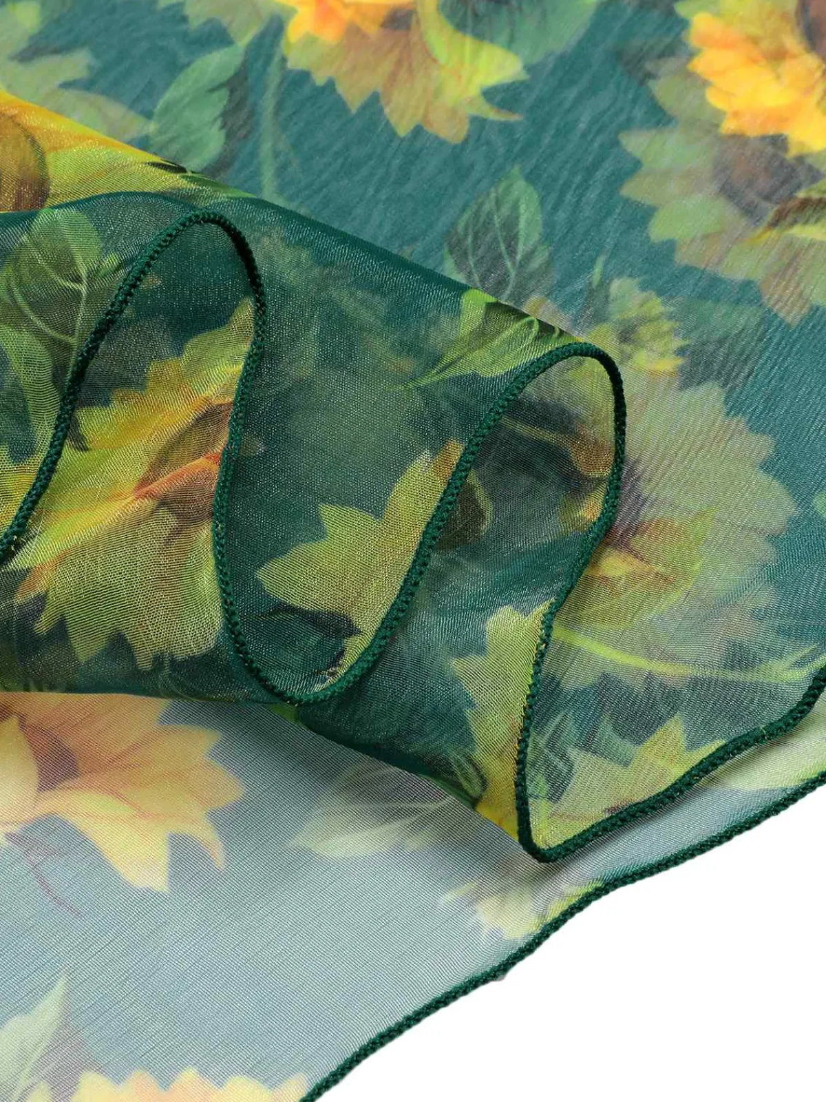 Fashion Retro Stage 2PCS 1940s Stripes Swimsuit & Sunflower Cover-Up Green