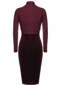 New Retro Stage 2PCS Green 1960s Velvet Bodycon Dress