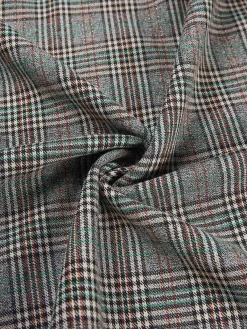 Online Retro Stage 2PCS 1940s V-Neck Plaid Dress & Satin Blouse Grey