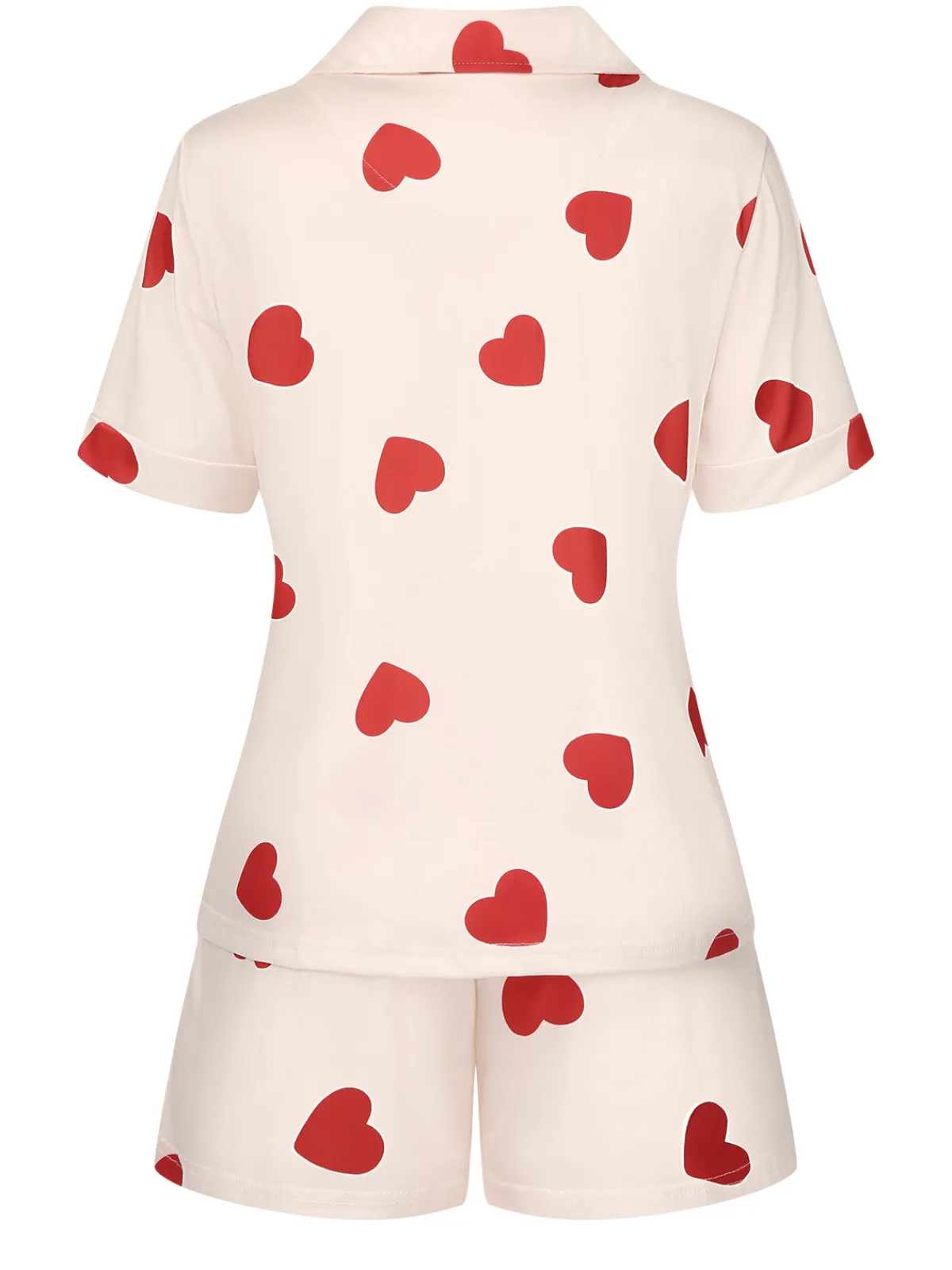 Best Retro Stage 2PCS Heart Short-Sleeved Shirt Shorts Pajamas Beige