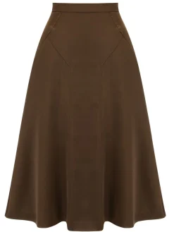 Outlet Retro Stage 2PCS Lapel Puff Sleeve Solid Blouse & High Waist Skirt Yellow & Coffee