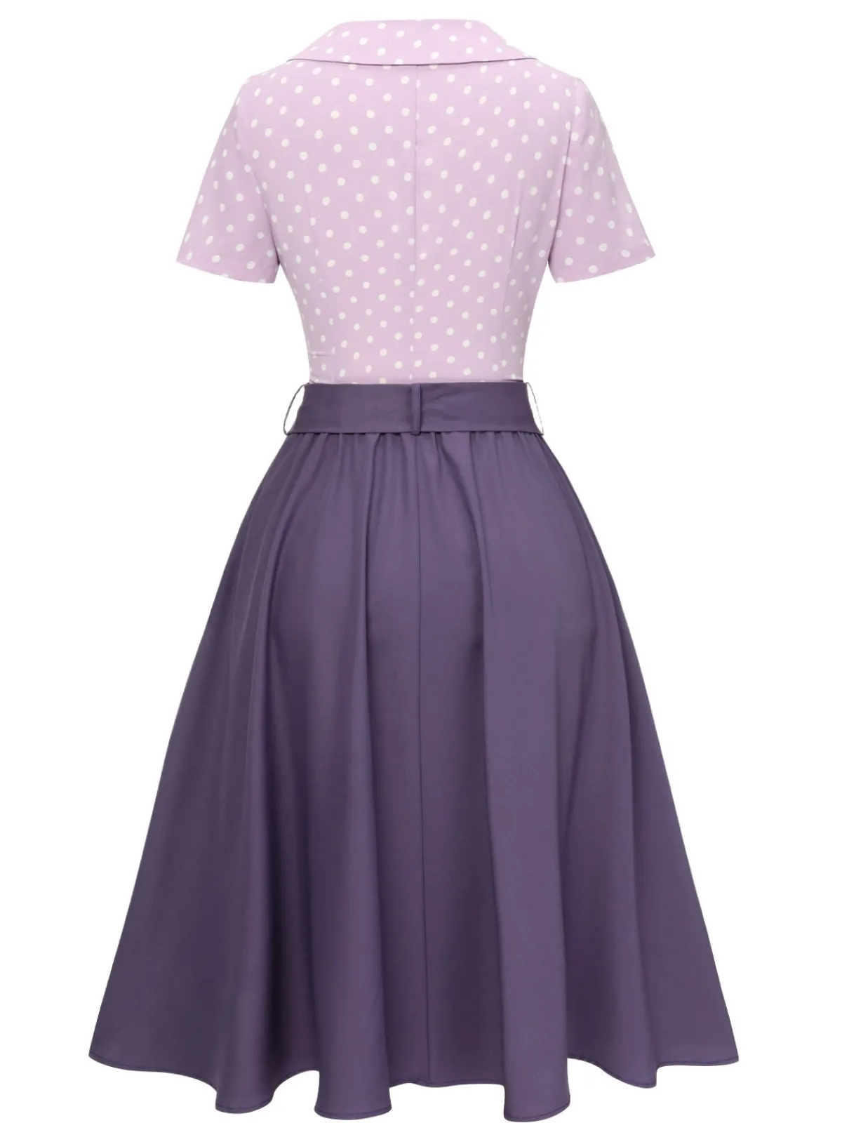Fashion Retro Stage 2PCS 1940s Polka Dots Blouse & Solid Skirt Lavender