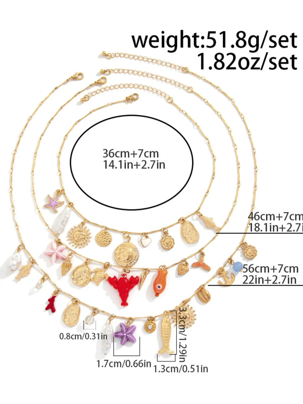 Outlet Retro Stage 3PCS Layered Beach Charm Necklace Set