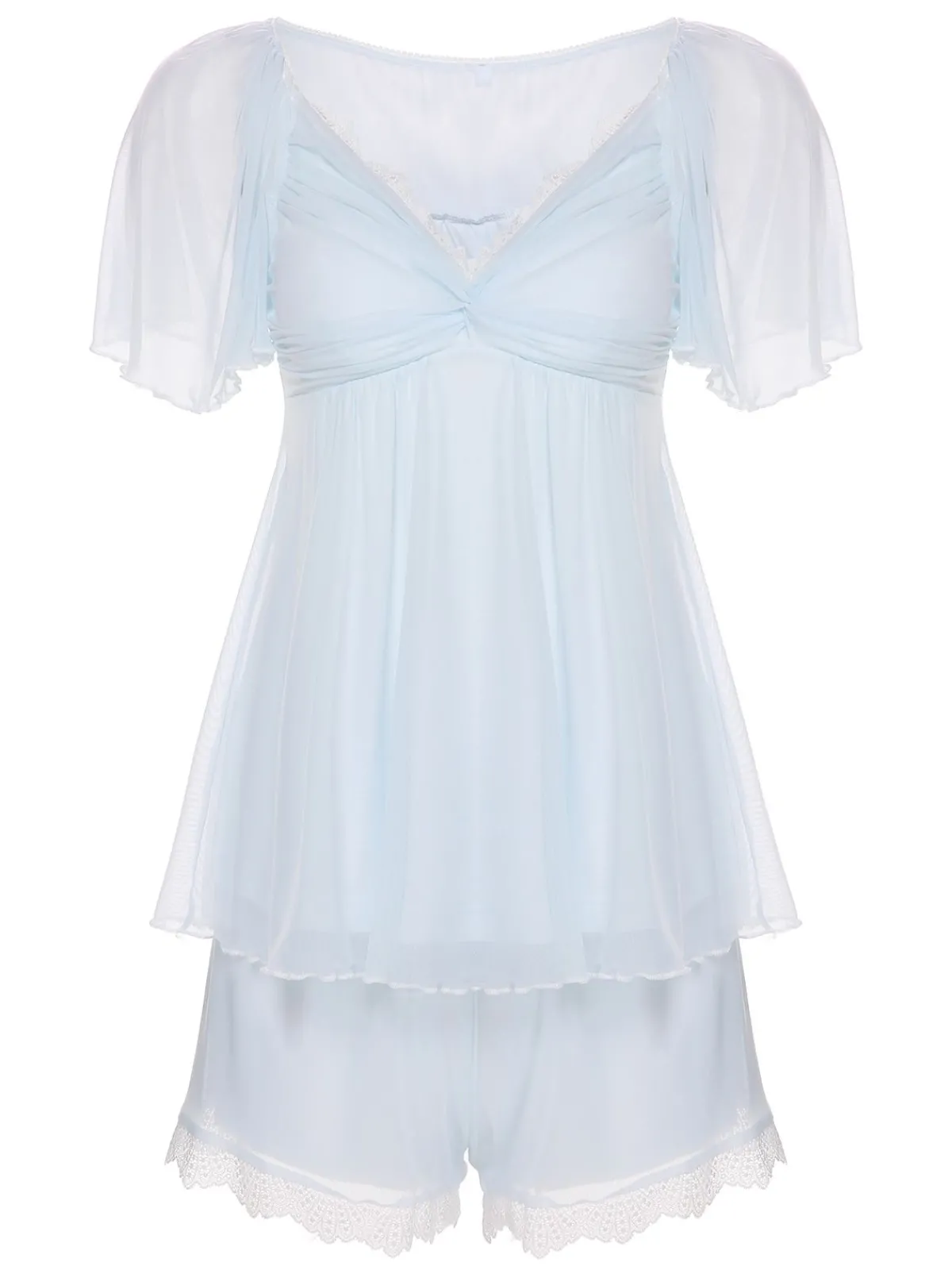 Best Retro Stage 2PCS 1940s Knot Lace Sleepwear Light Blue