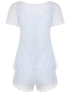 Best Retro Stage 2PCS 1940s Knot Lace Sleepwear Light Blue