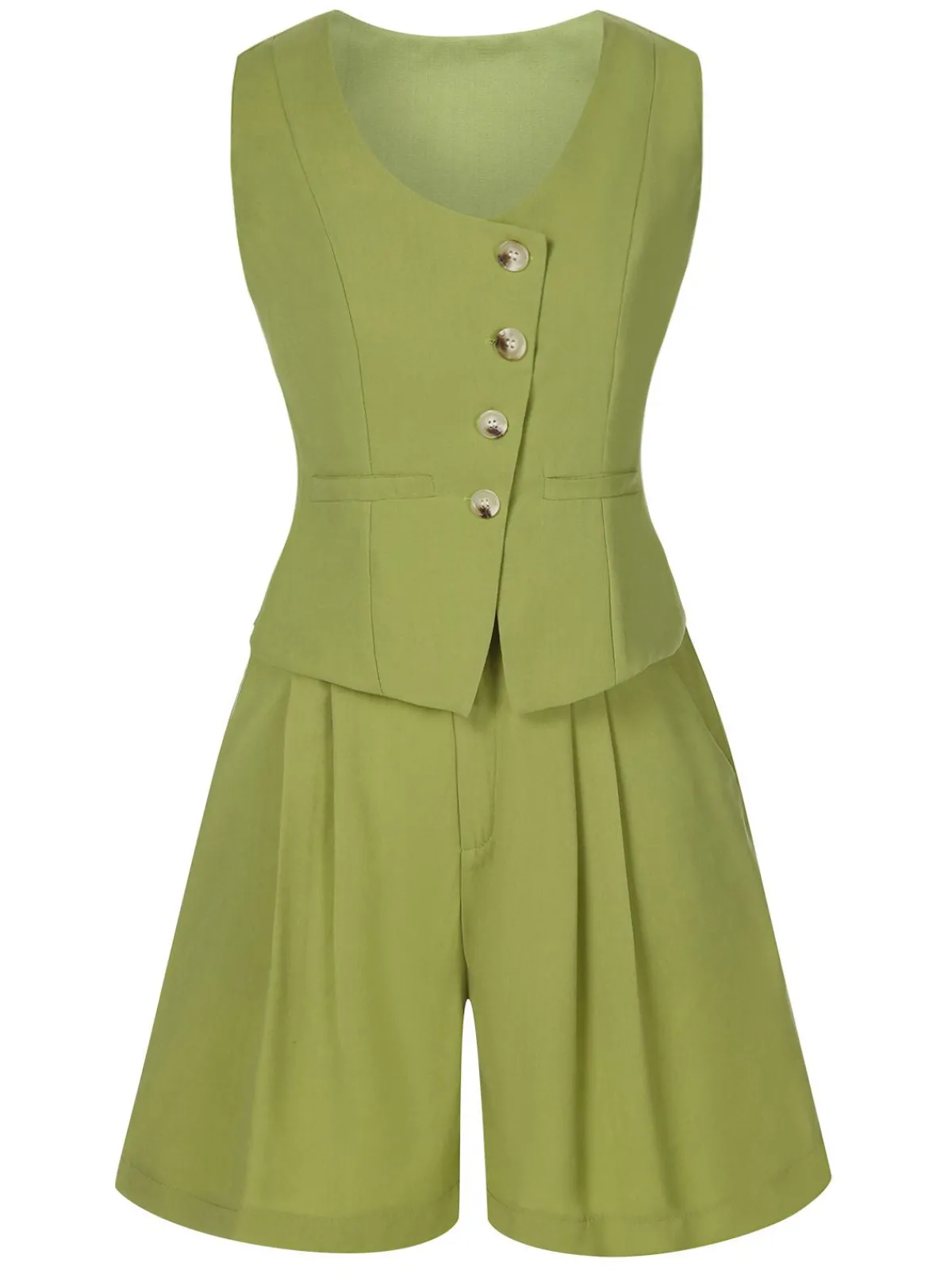 New Retro Stage 2PCS 1950s Solid Top & Shorts Light Green