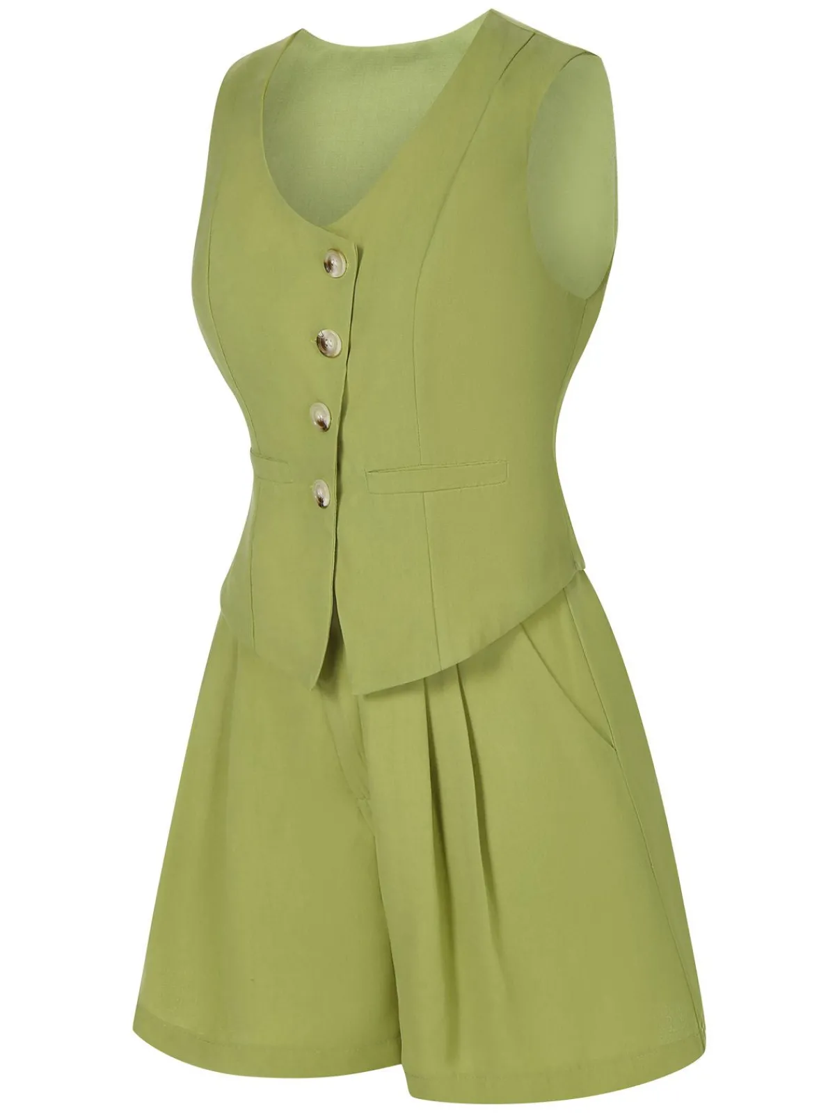 New Retro Stage 2PCS 1950s Solid Top & Shorts Light Green