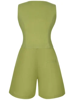 New Retro Stage 2PCS 1950s Solid Top & Shorts Light Green