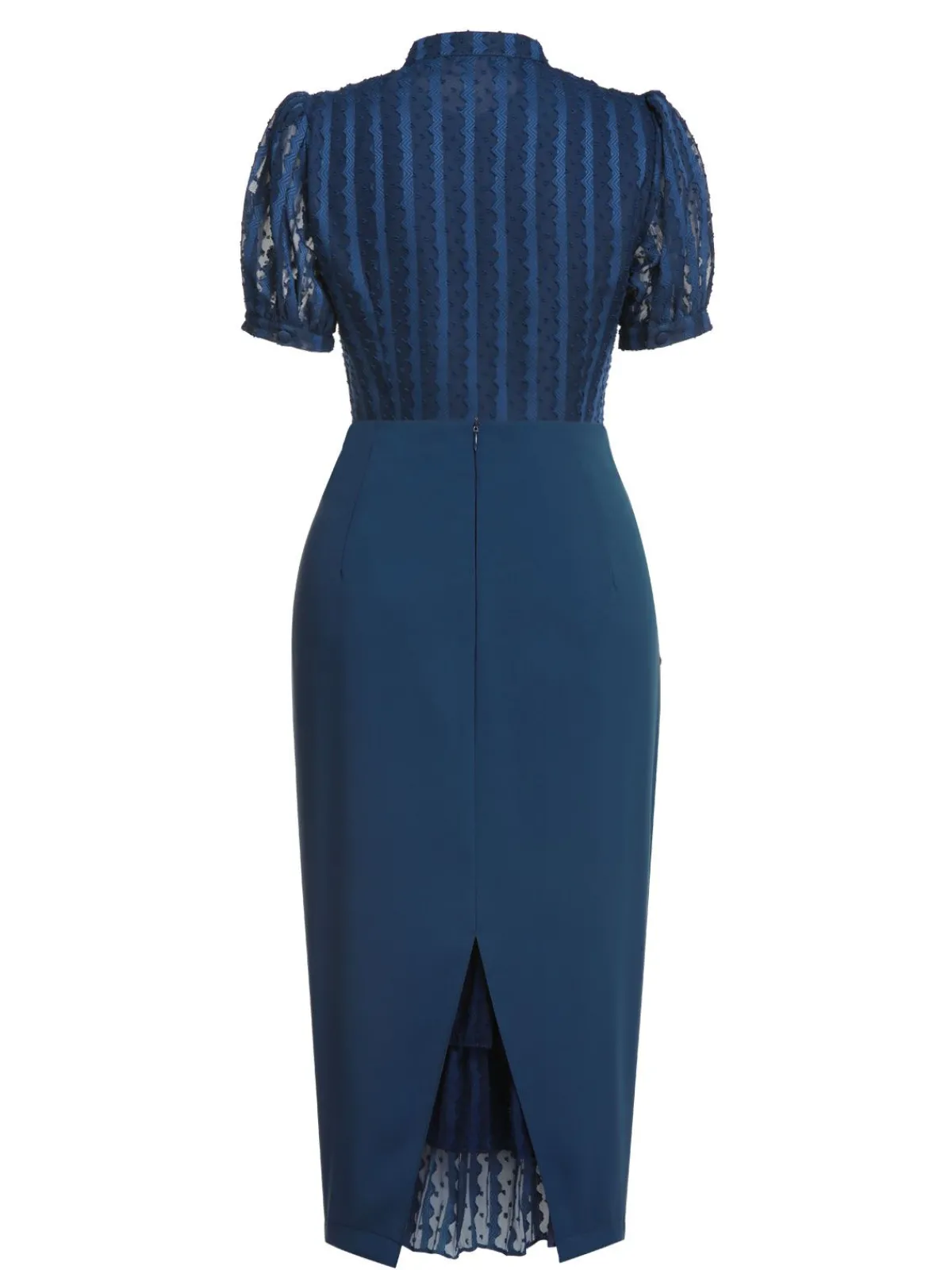 Hot Retro Stage 2PCS 1960s Stand Collar Shirt & Solid Wrap Skirts Navy Blue