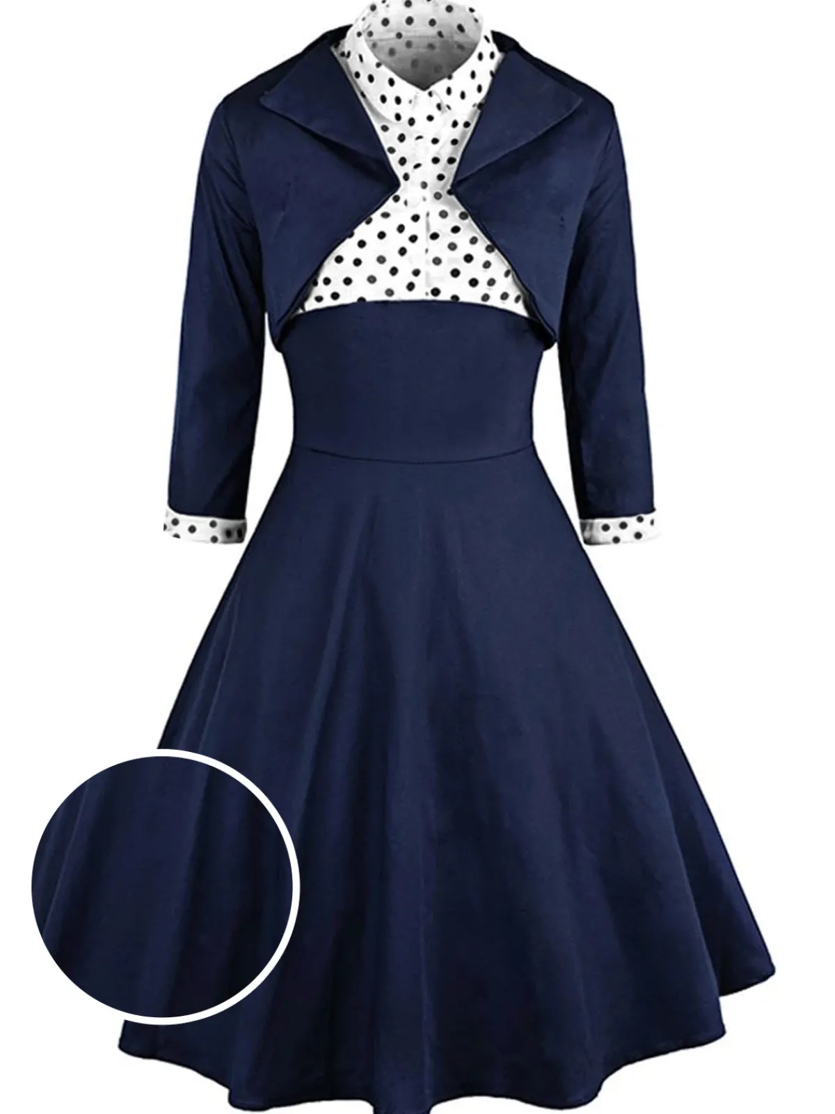 Hot Retro Stage 2PCS Navy 1950s Polka Dot Swing Dress Navy Blue