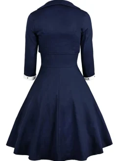 Hot Retro Stage 2PCS Navy 1950s Polka Dot Swing Dress Navy Blue