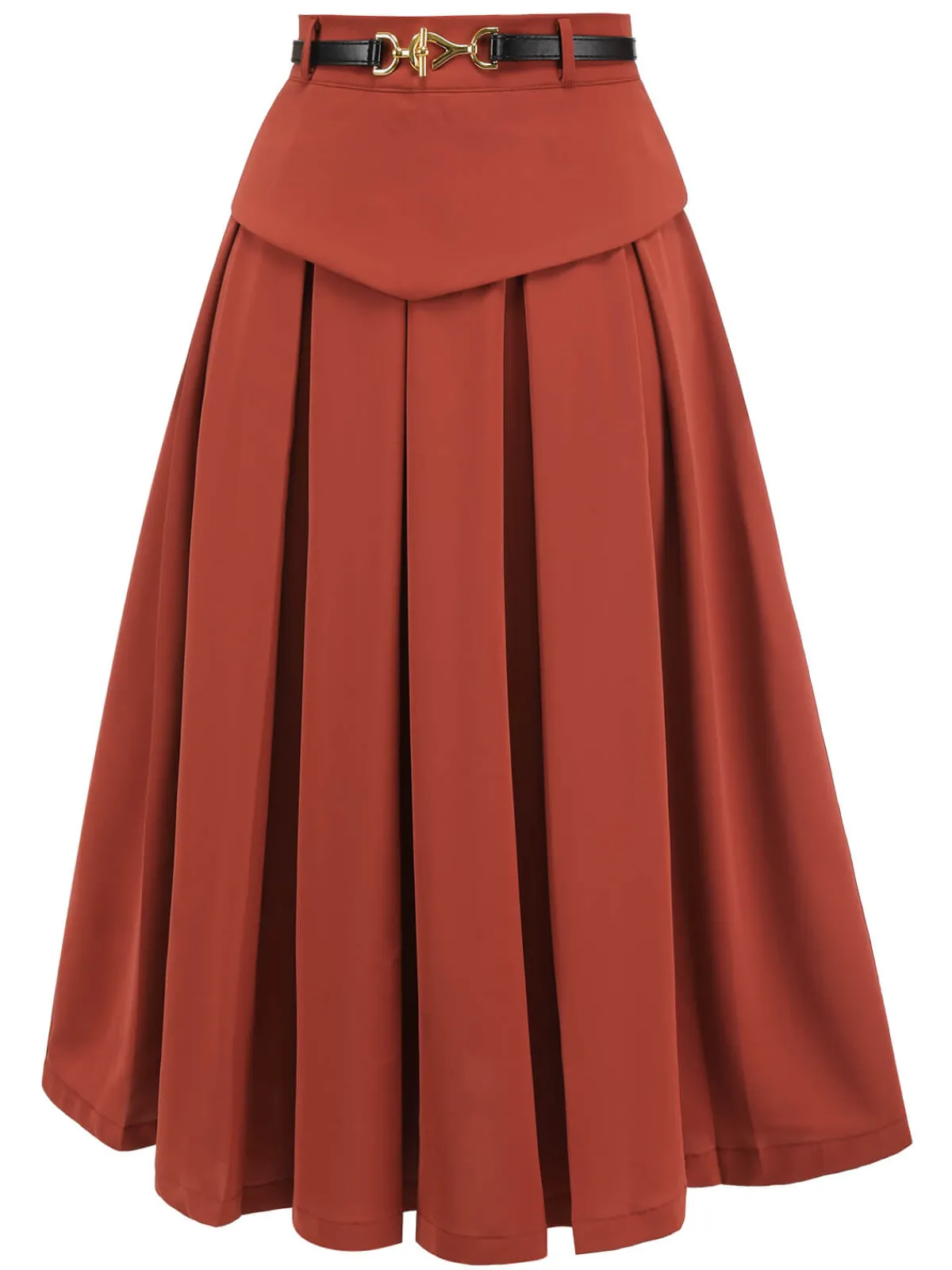 Outlet Retro Stage 2PCS Orange Red 1950s Striped Blouse & Pleated Skirt