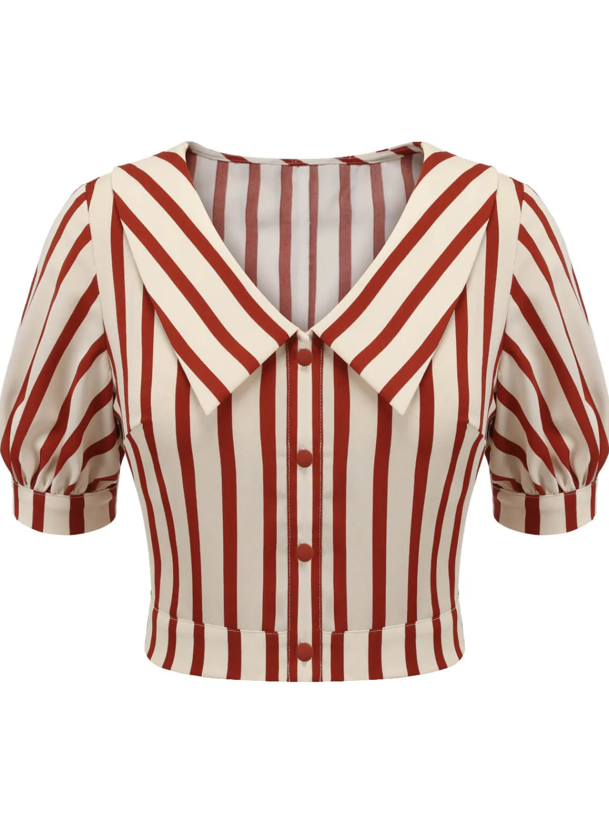 Outlet Retro Stage 2PCS Orange Red 1950s Striped Blouse & Pleated Skirt