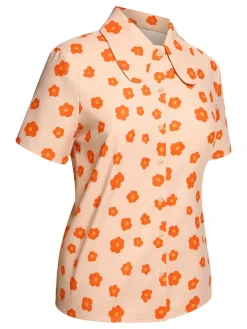 Hot Retro Stage 2PCS 1960s Floral Shirt & Skirt Orange