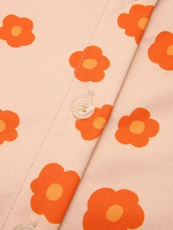 Hot Retro Stage 2PCS 1960s Floral Shirt & Skirt Orange