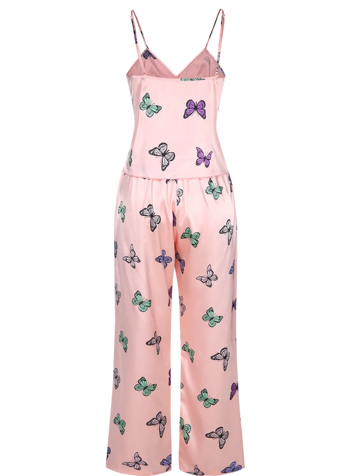 Hot Retro Stage 2PCS 1950s Butterfly Suspender V-Neck Sleepwear Pink