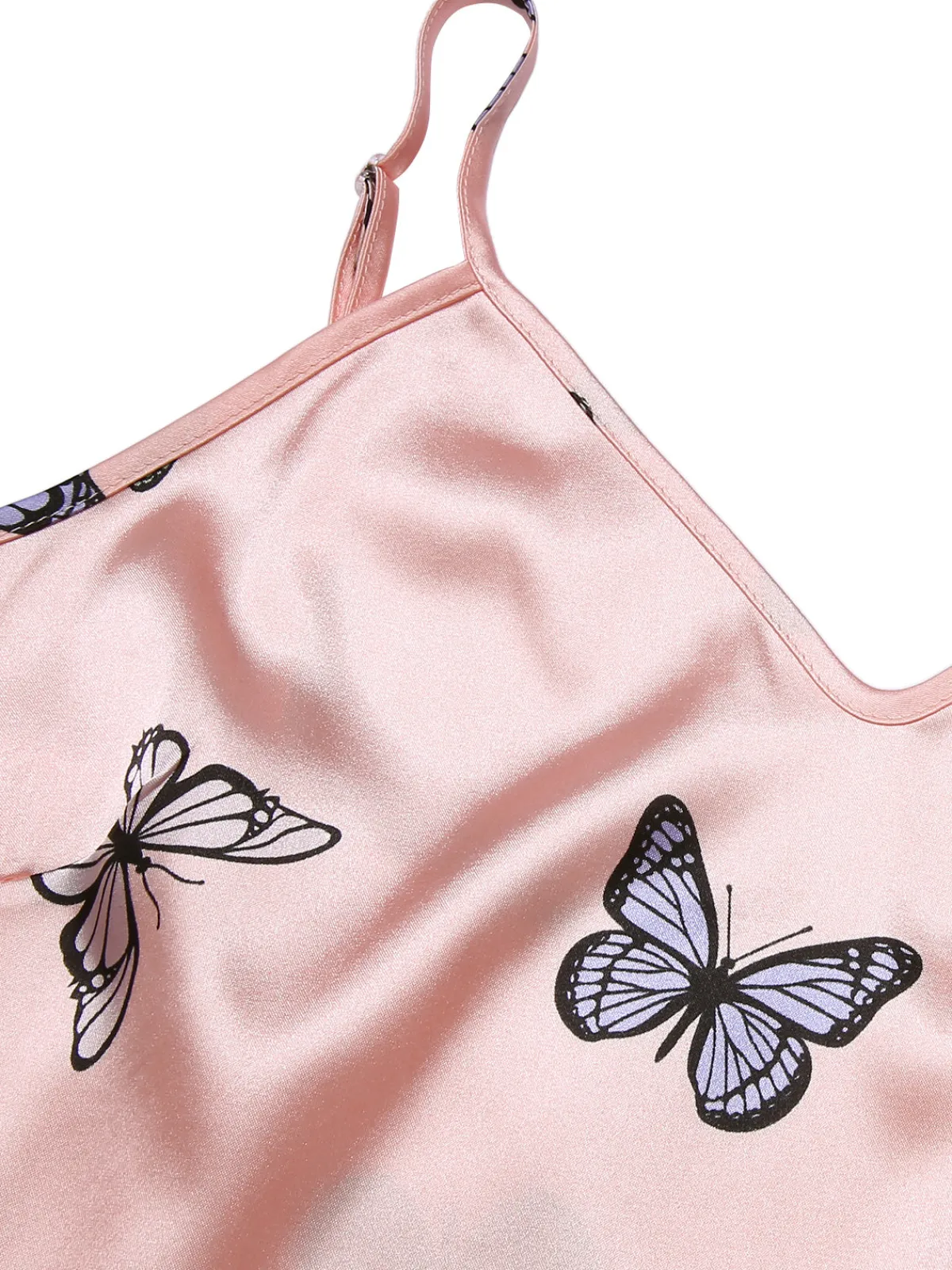 Hot Retro Stage 2PCS 1950s Butterfly Suspender V-Neck Sleepwear Pink
