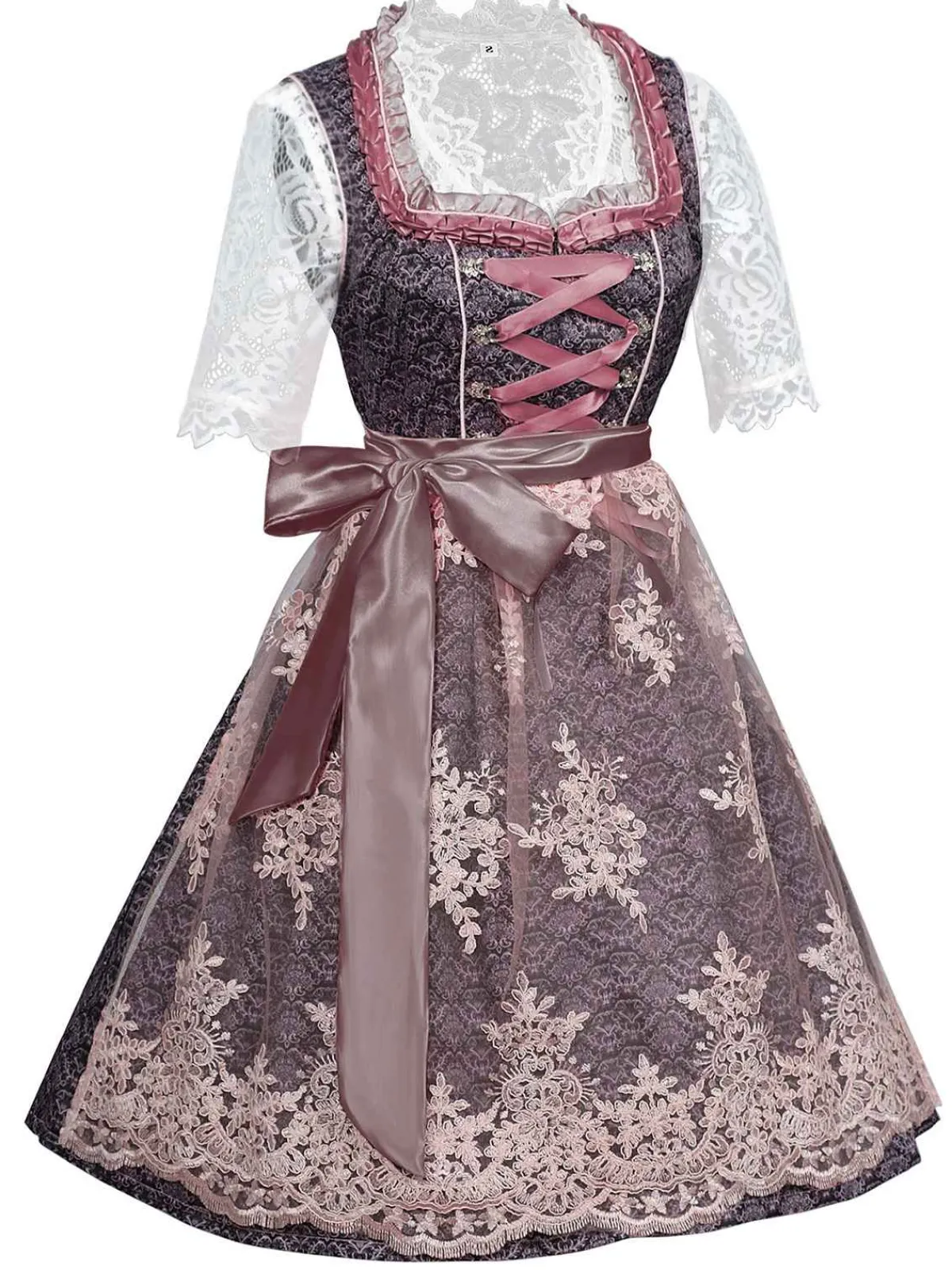 Best Retro Stage 3PCS 1950s Lace Top & Embroidered Ribbon Dress Pink