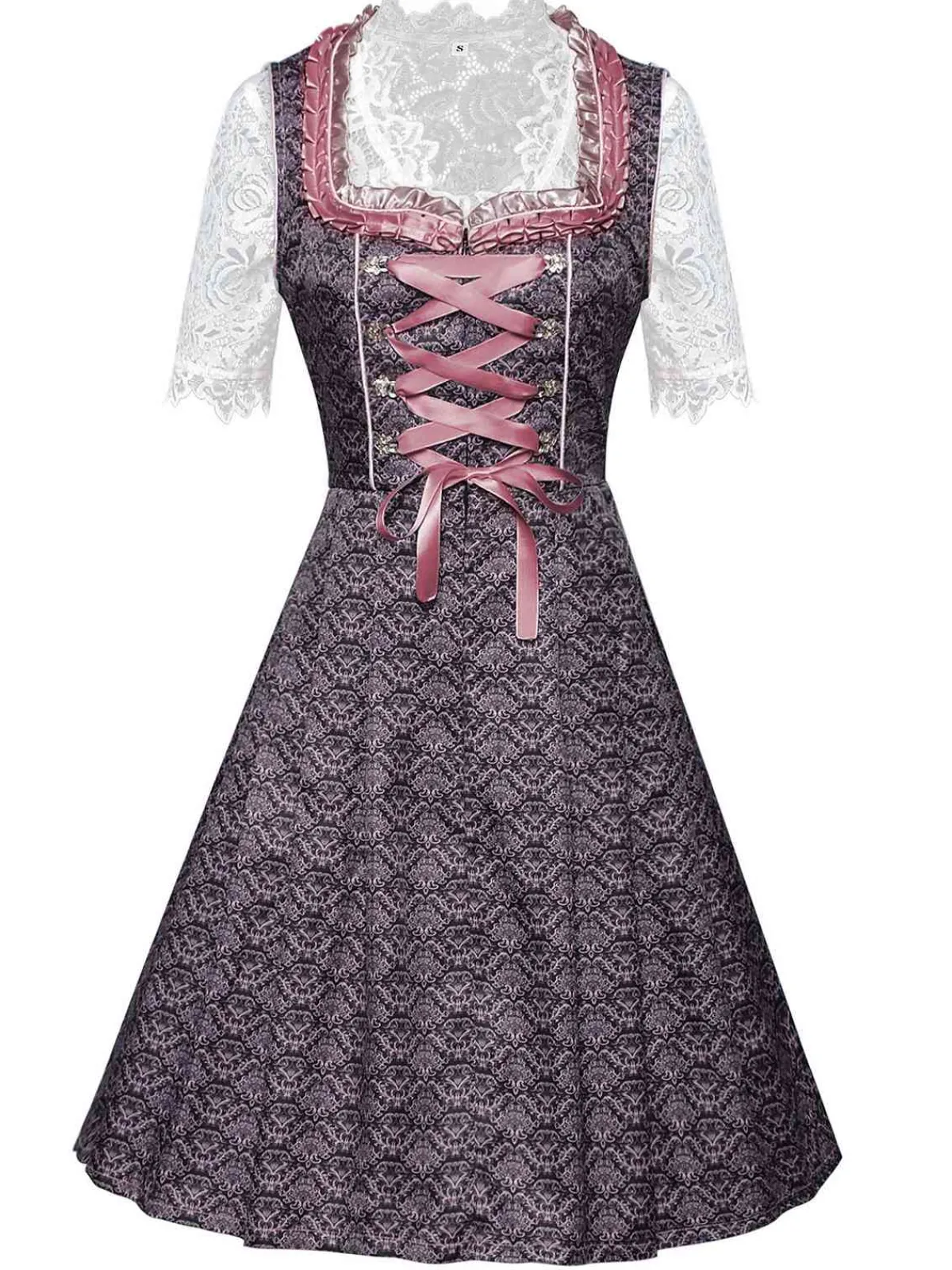 Best Retro Stage 3PCS 1950s Lace Top & Embroidered Ribbon Dress Pink